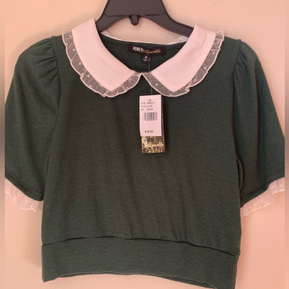 NWT- Honey & Sparkle women’s/ juniors ruffle collar top size M - Picture 3 of 6